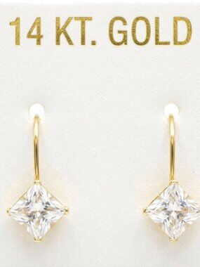Genuine 1.74 Ct White Sapphire Dangling Earrings 14k Solid Gold